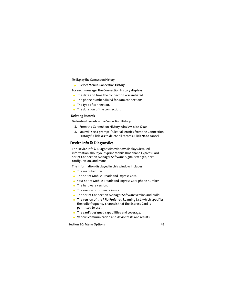 Deleting records, Device info & diagnostics | Sprint Nextel MERLIN EX720 User Manual | Page 51 / 135