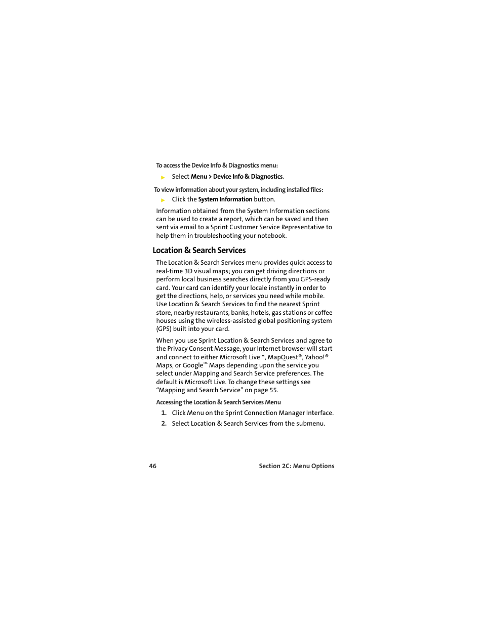 Location & search services | Sprint Nextel MERLIN EX720 User Manual | Page 52 / 135
