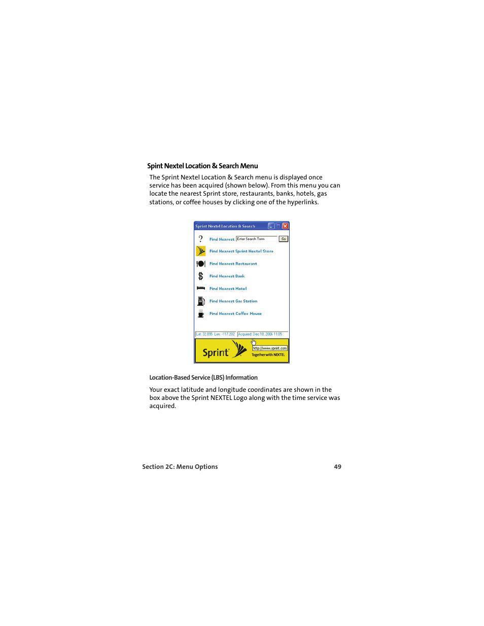 Spint nextel location & search menu | Sprint Nextel MERLIN EX720 User Manual | Page 55 / 135
