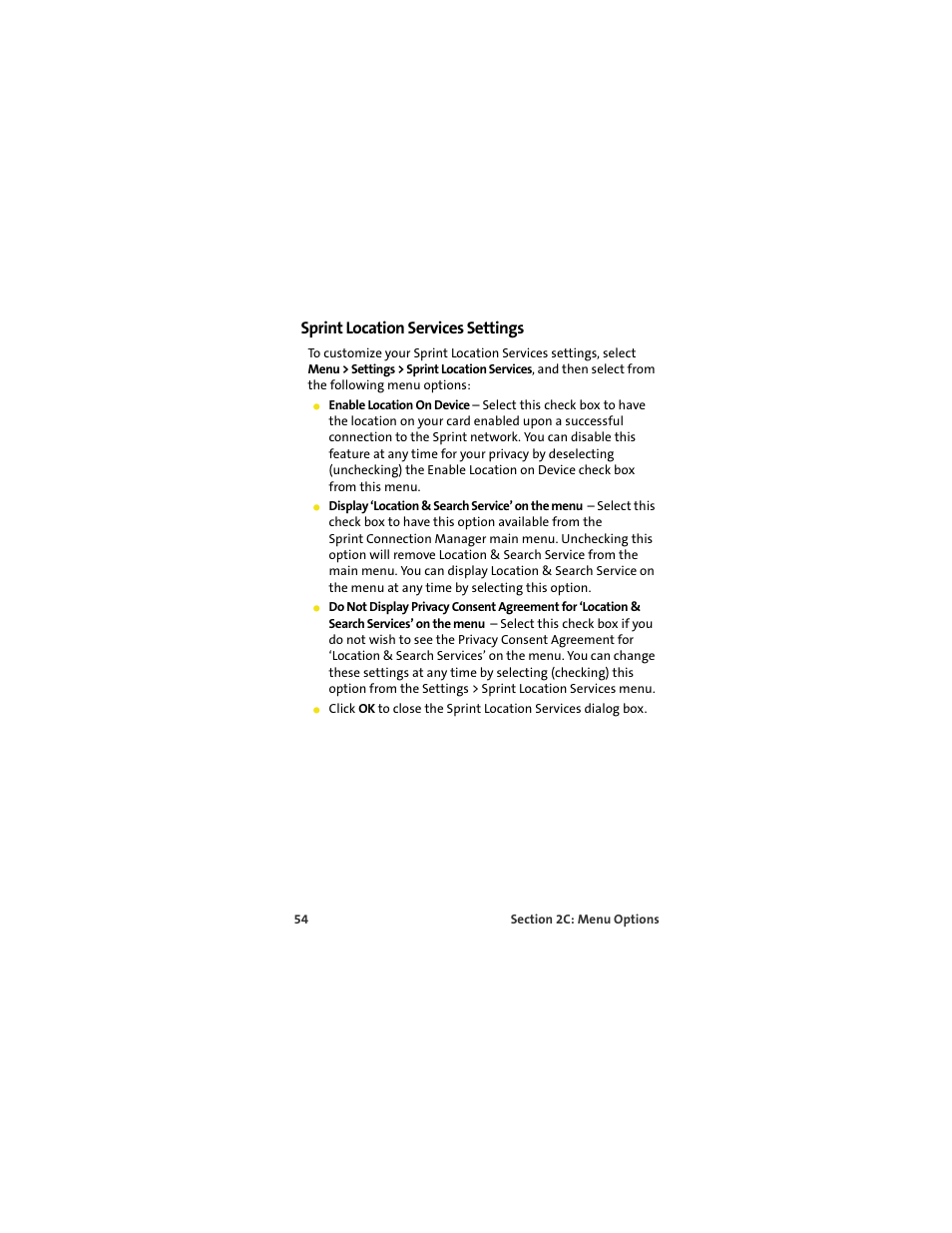 Sprint location services settings | Sprint Nextel MERLIN EX720 User Manual | Page 60 / 135