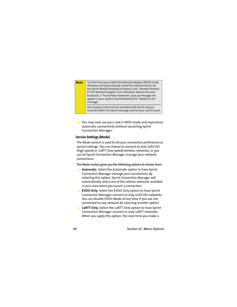 Service settings (mode) | Sprint Nextel MERLIN EX720 User Manual | Page 66 / 135