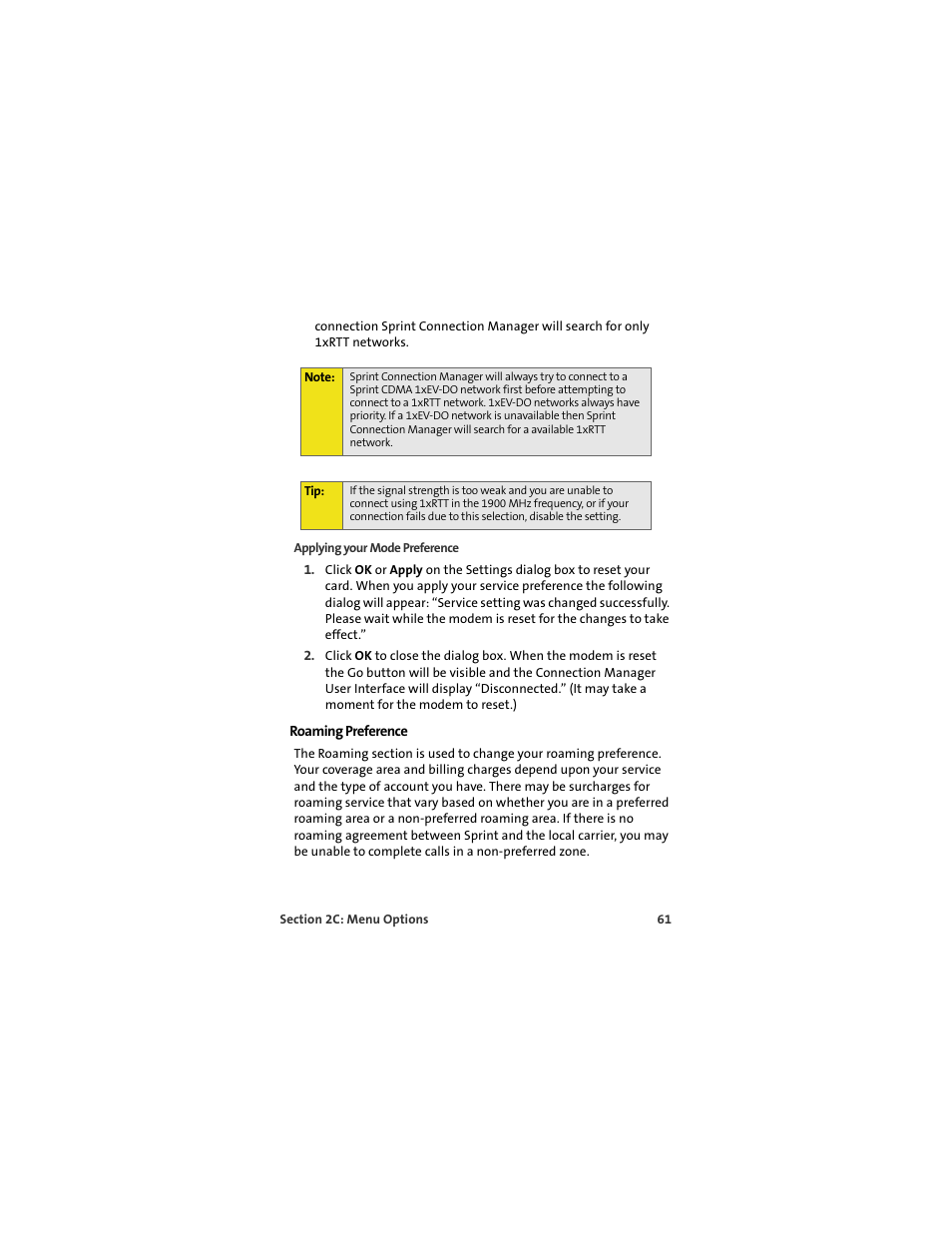 Roaming preference | Sprint Nextel MERLIN EX720 User Manual | Page 67 / 135