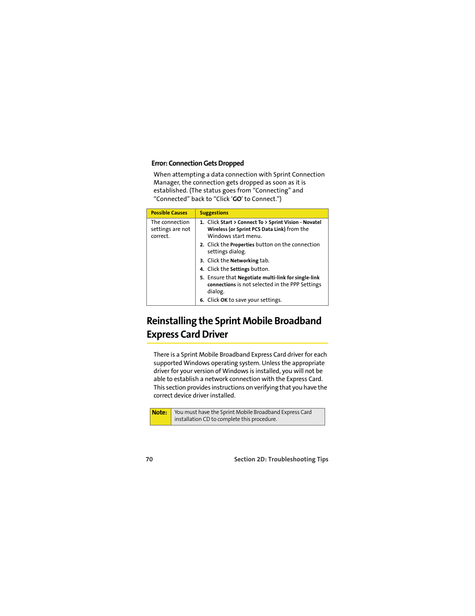 Error: connection gets dropped | Sprint Nextel MERLIN EX720 User Manual | Page 76 / 135
