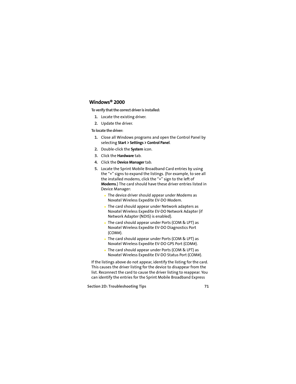 Windows® 2000 | Sprint Nextel MERLIN EX720 User Manual | Page 77 / 135