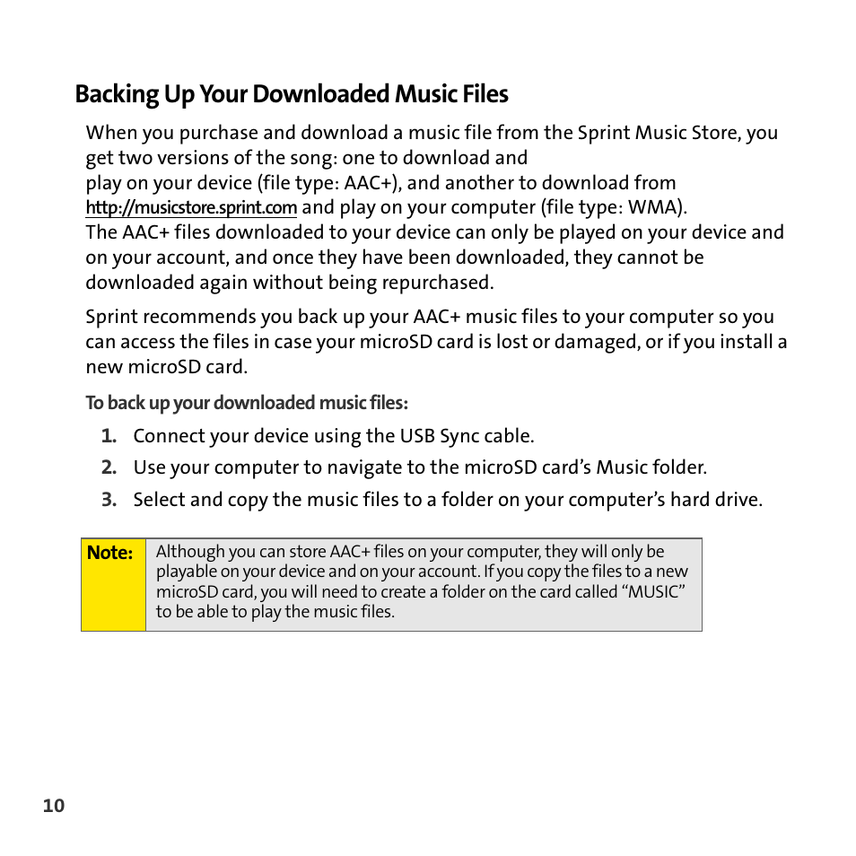 Backing up your downloaded music files | Sprint Nextel Mobile Digital TV User Manual | Page 12 / 22