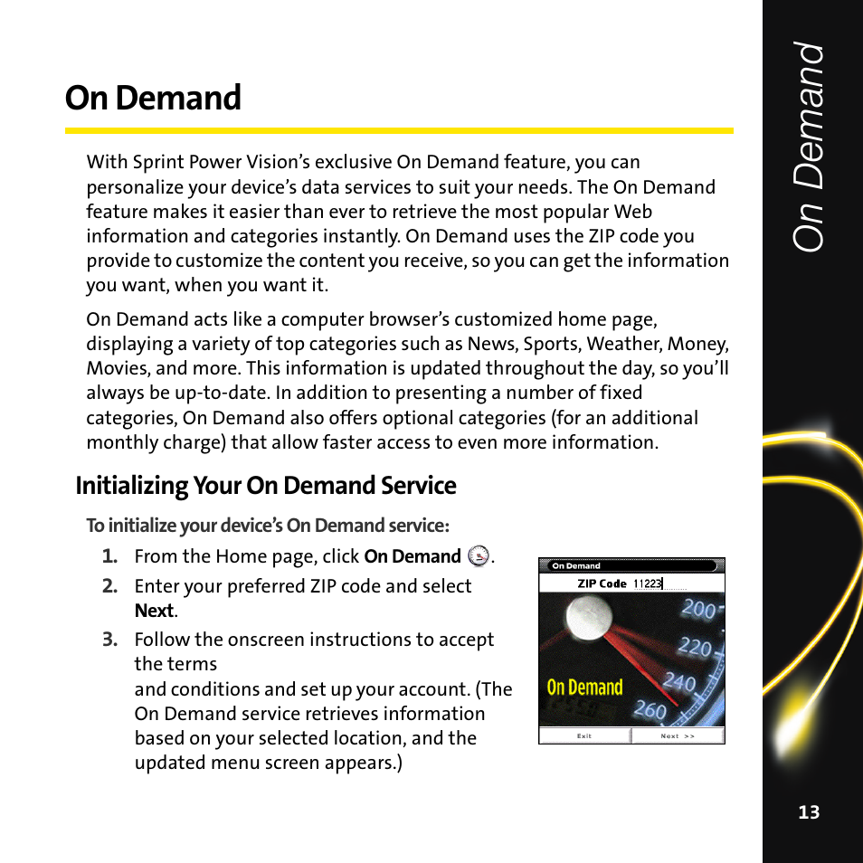 On demand, Initializing your on demand service | Sprint Nextel Mobile Digital TV User Manual | Page 15 / 22