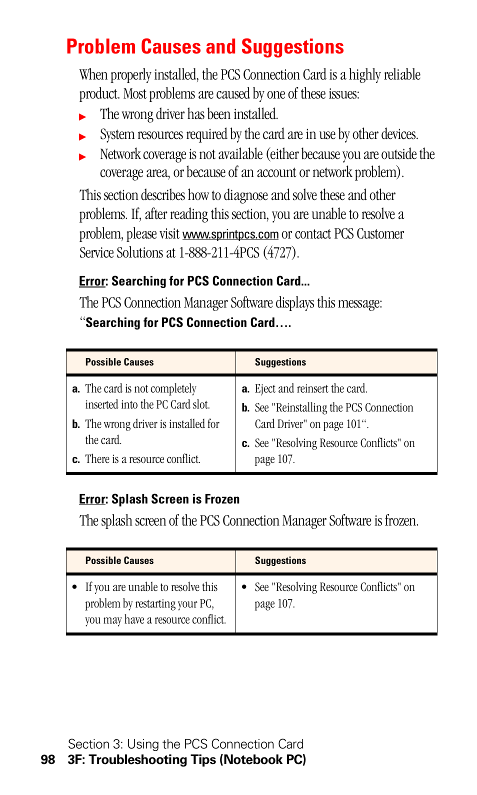 Problem causes and suggestions, The wrong driver has been installed | Sprint Nextel 550 User Manual | Page 104 / 175