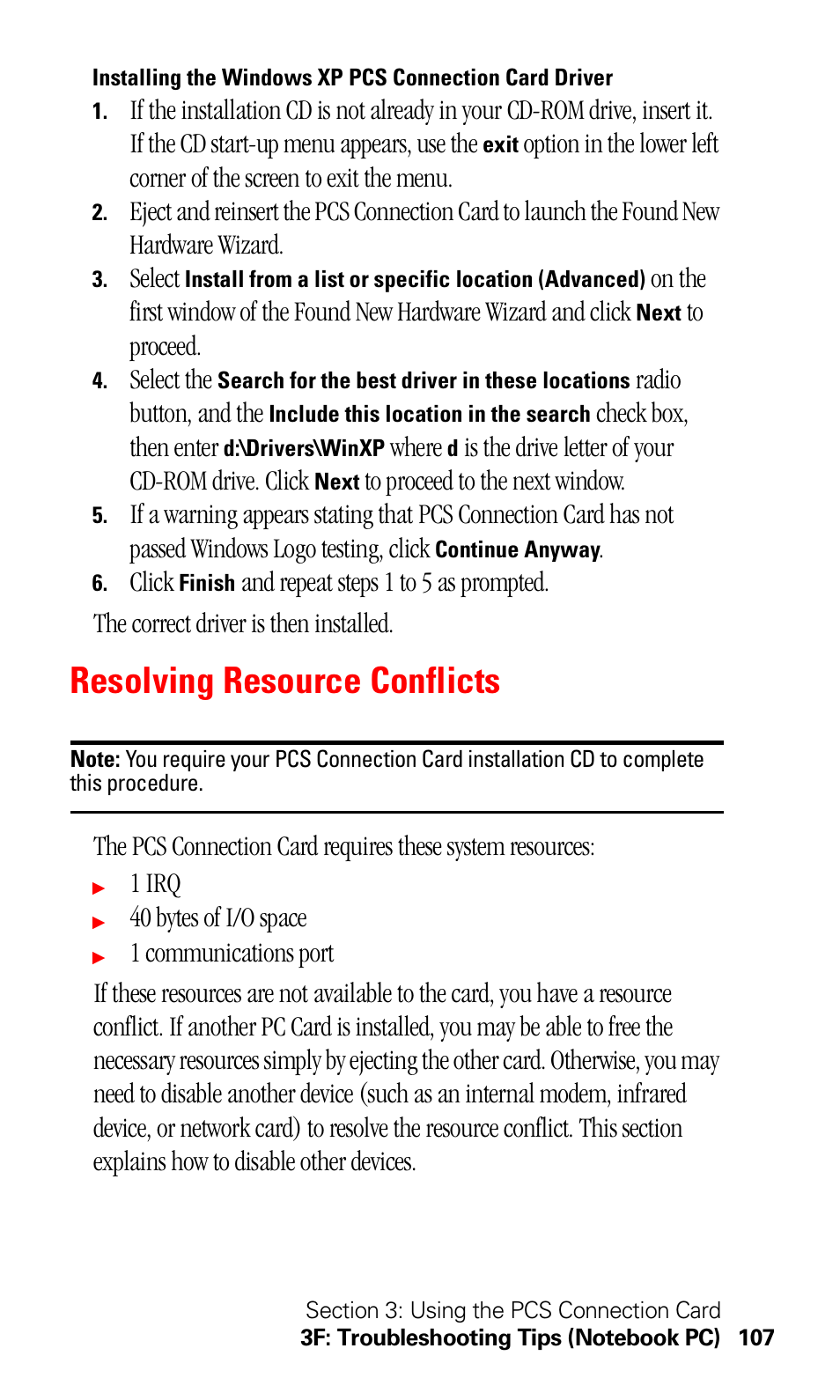 Resolving resource conflicts | Sprint Nextel 550 User Manual | Page 113 / 175
