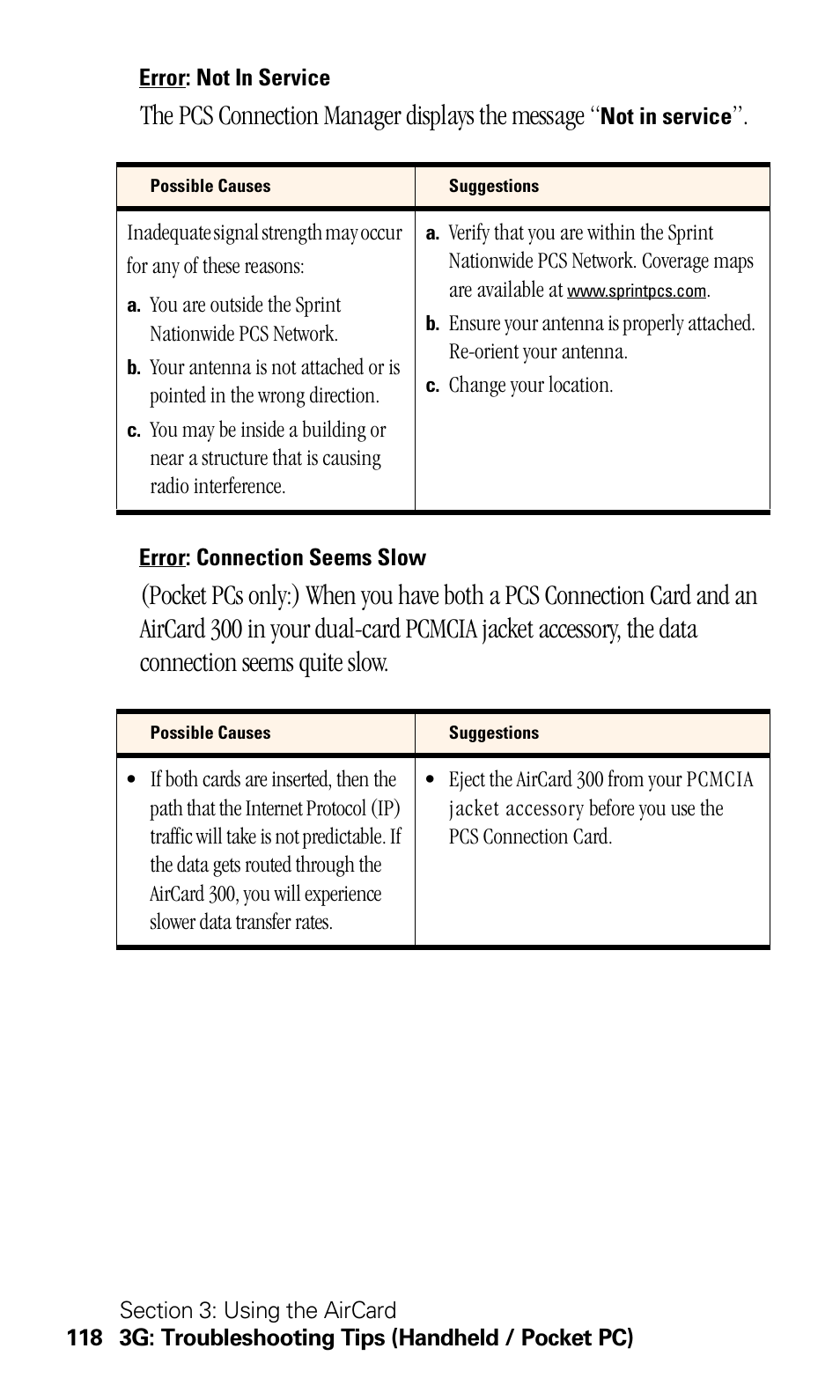 The pcs connection manager displays the message | Sprint Nextel 550 User Manual | Page 124 / 175