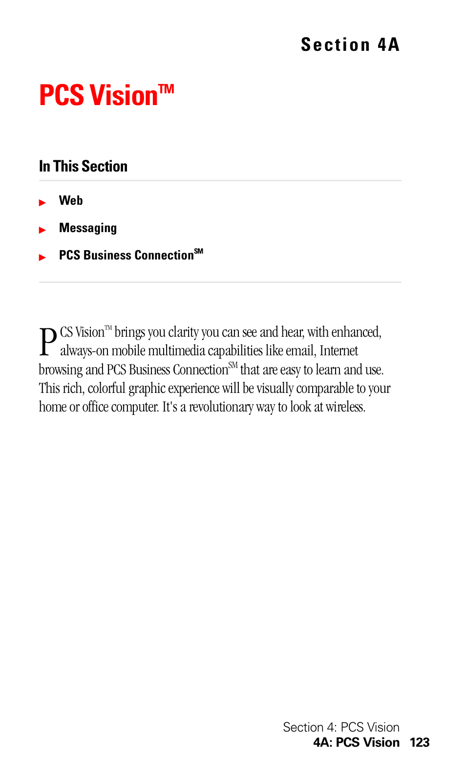 Pcs visiontm, Pcs vision | Sprint Nextel 550 User Manual | Page 129 / 175