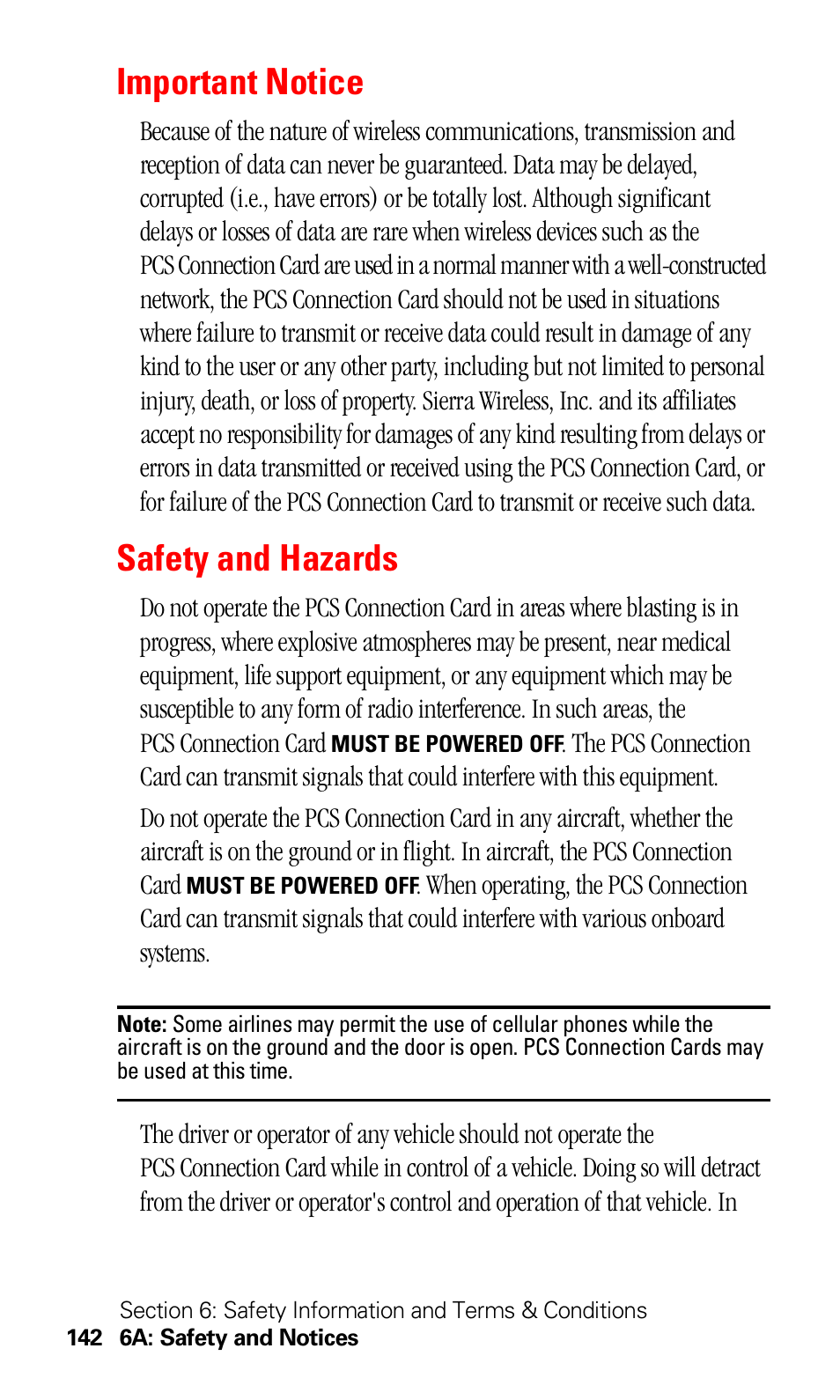 Important notice, Safety and hazards | Sprint Nextel 550 User Manual | Page 148 / 175