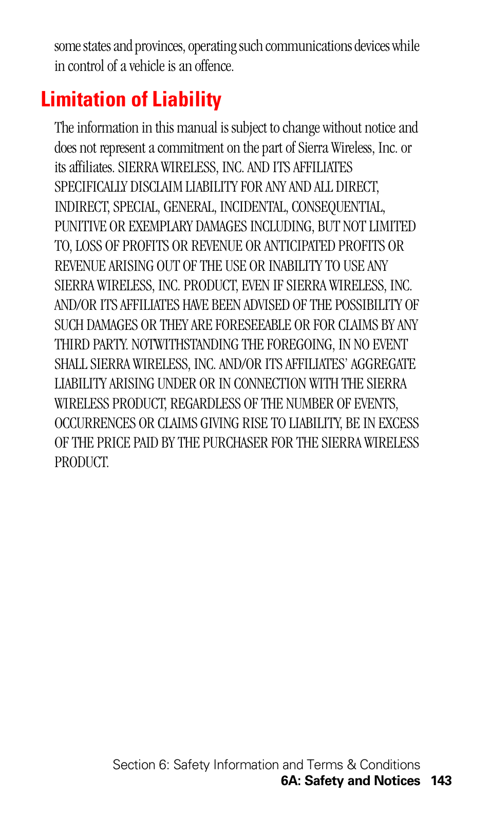 Limitation of liability | Sprint Nextel 550 User Manual | Page 149 / 175