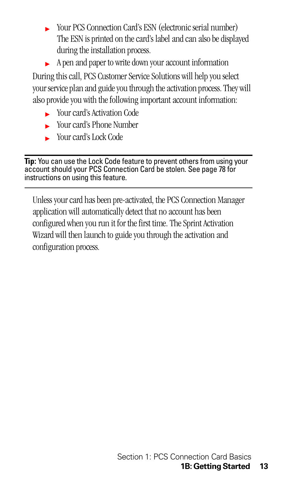 Your card’s activation code, Your card’s phone number, Your card’s lock code | Sprint Nextel 550 User Manual | Page 19 / 175