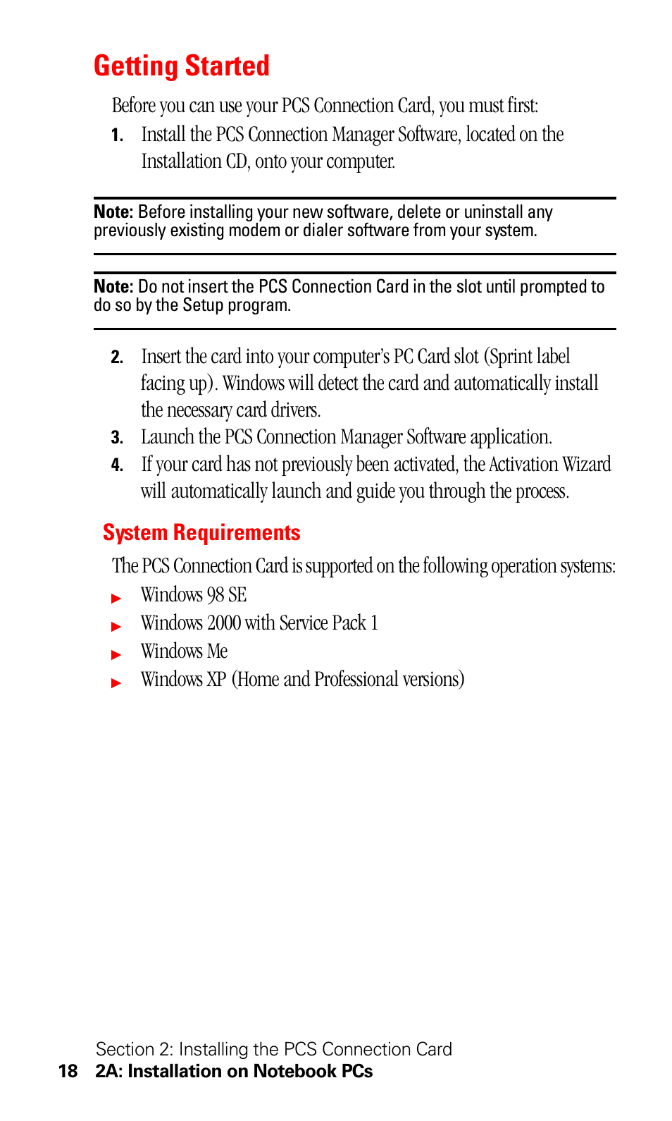 Getting started, System requirements, Windows 98 se | Windows me, Windows xp (home and professional versions) | Sprint Nextel 550 User Manual | Page 24 / 175