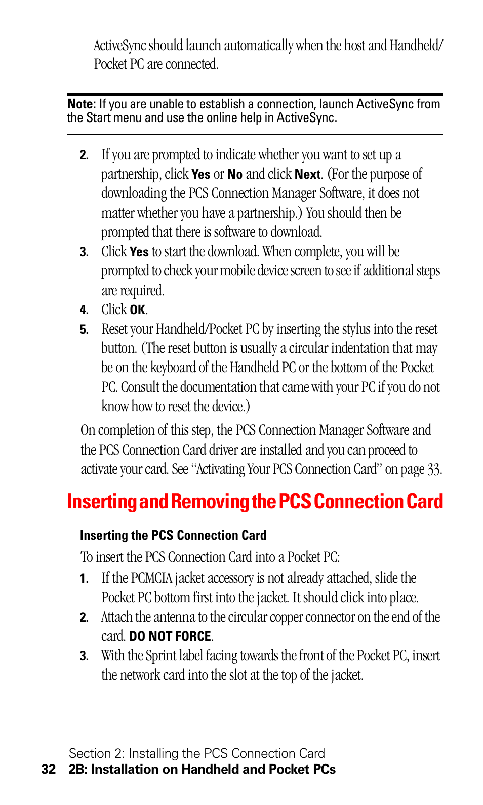 Inserting and removing the pcs connection card | Sprint Nextel 550 User Manual | Page 38 / 175