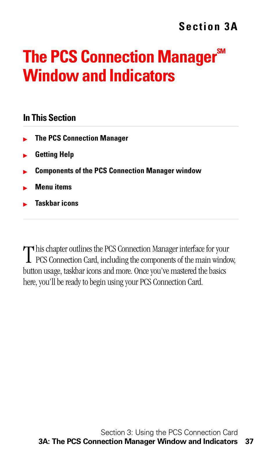 The pcs connection managersm window and indicators, The pcs connection manager, Window and indicators | Sprint Nextel 550 User Manual | Page 43 / 175