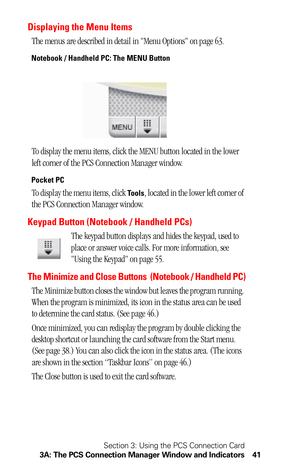 Displaying the menu items, Keypad button (notebook / handheld pcs) | Sprint Nextel 550 User Manual | Page 47 / 175