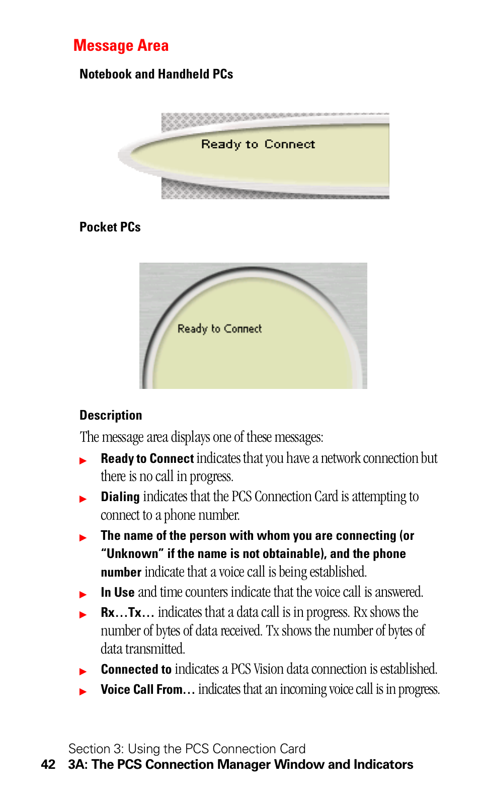 Message area, The message area displays one of these messages, Indicate that a voice call is being established | Sprint Nextel 550 User Manual | Page 48 / 175