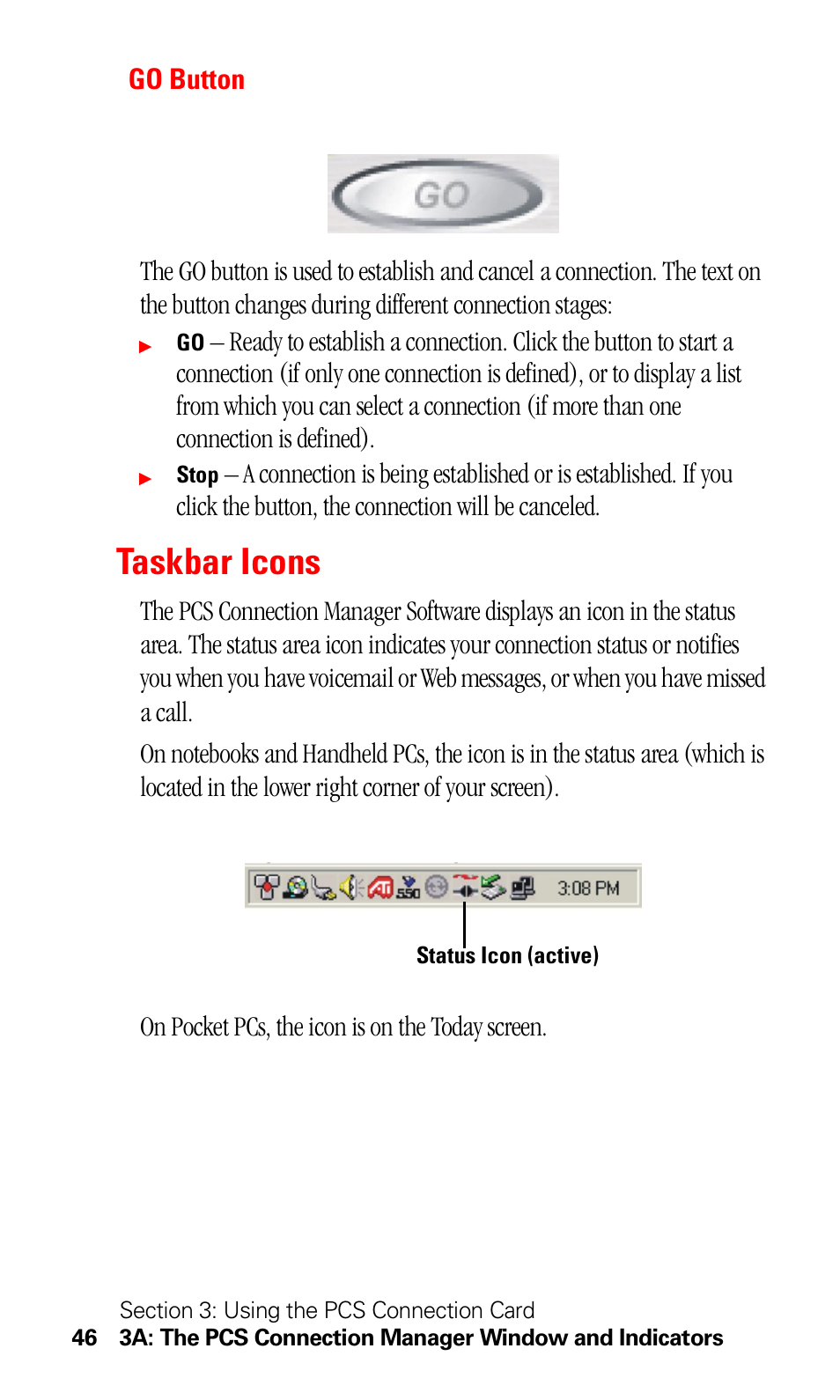 Go button, Taskbar icons | Sprint Nextel 550 User Manual | Page 52 / 175
