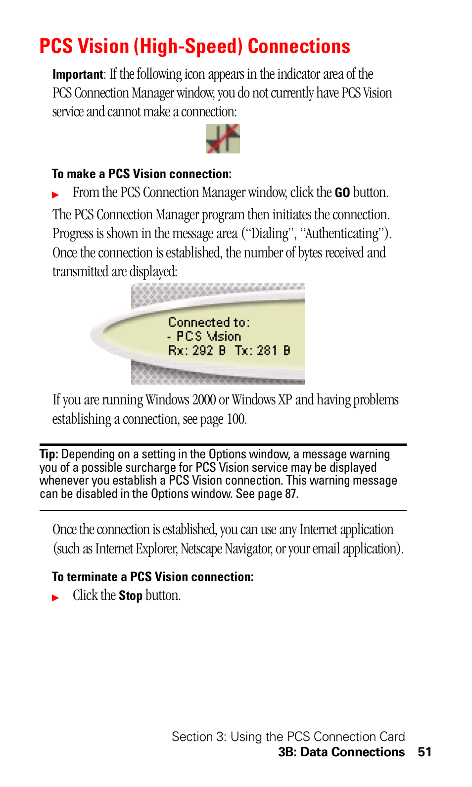 Pcs vision (high-speed) connections, Click the, Button | Sprint Nextel 550 User Manual | Page 57 / 175