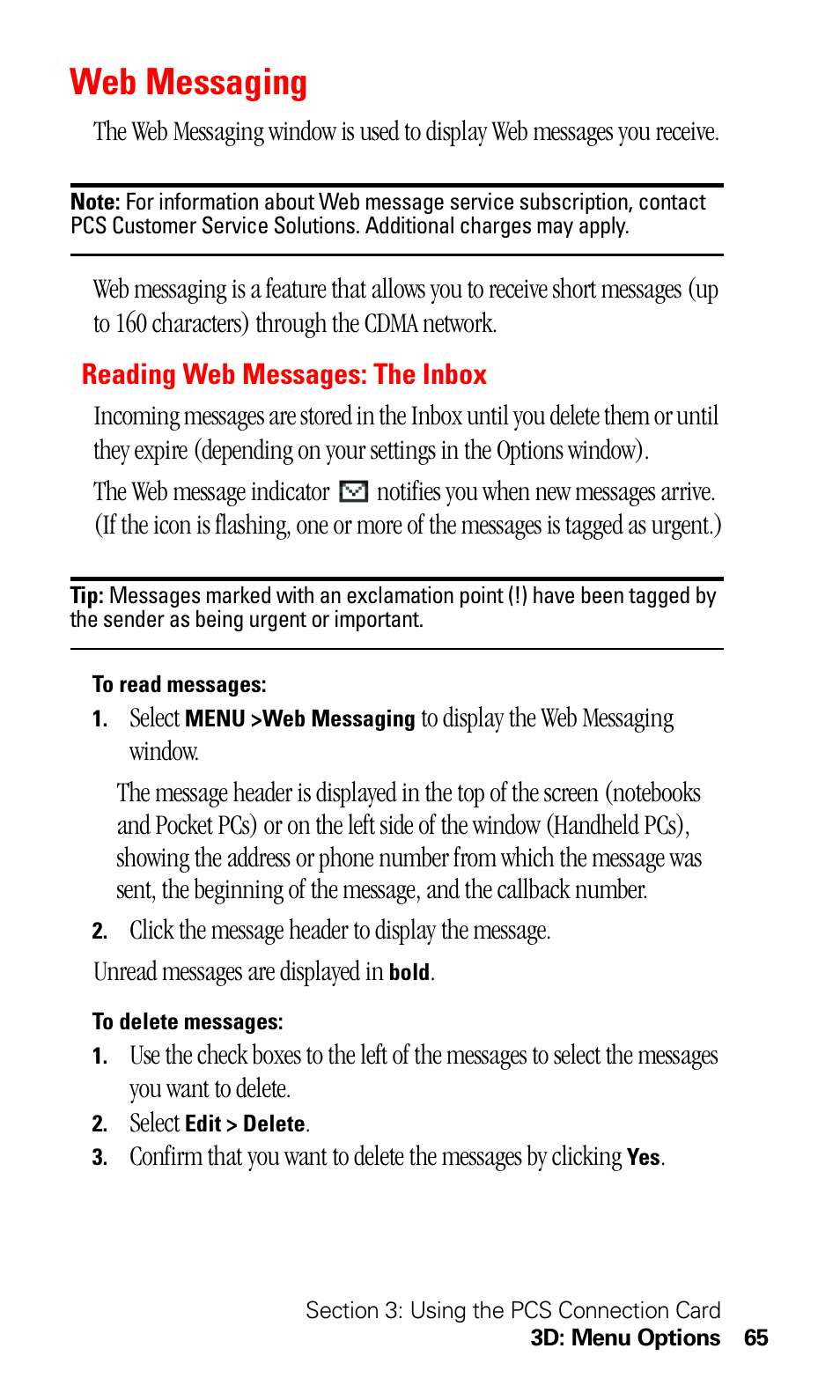 Web messaging, Reading web messages: the inbox | Sprint Nextel 550 User Manual | Page 71 / 175