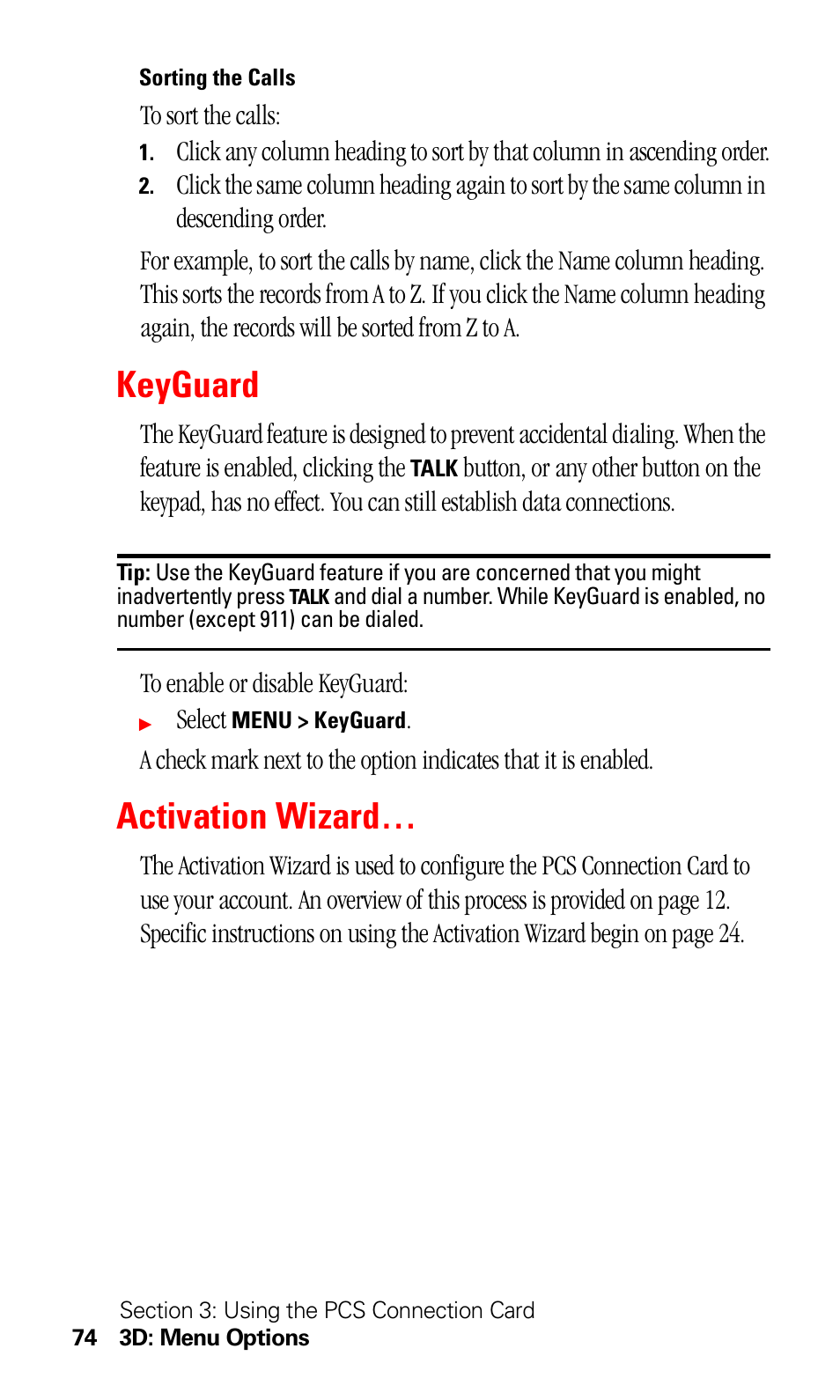 Keyguard, Activation wizard | Sprint Nextel 550 User Manual | Page 80 / 175