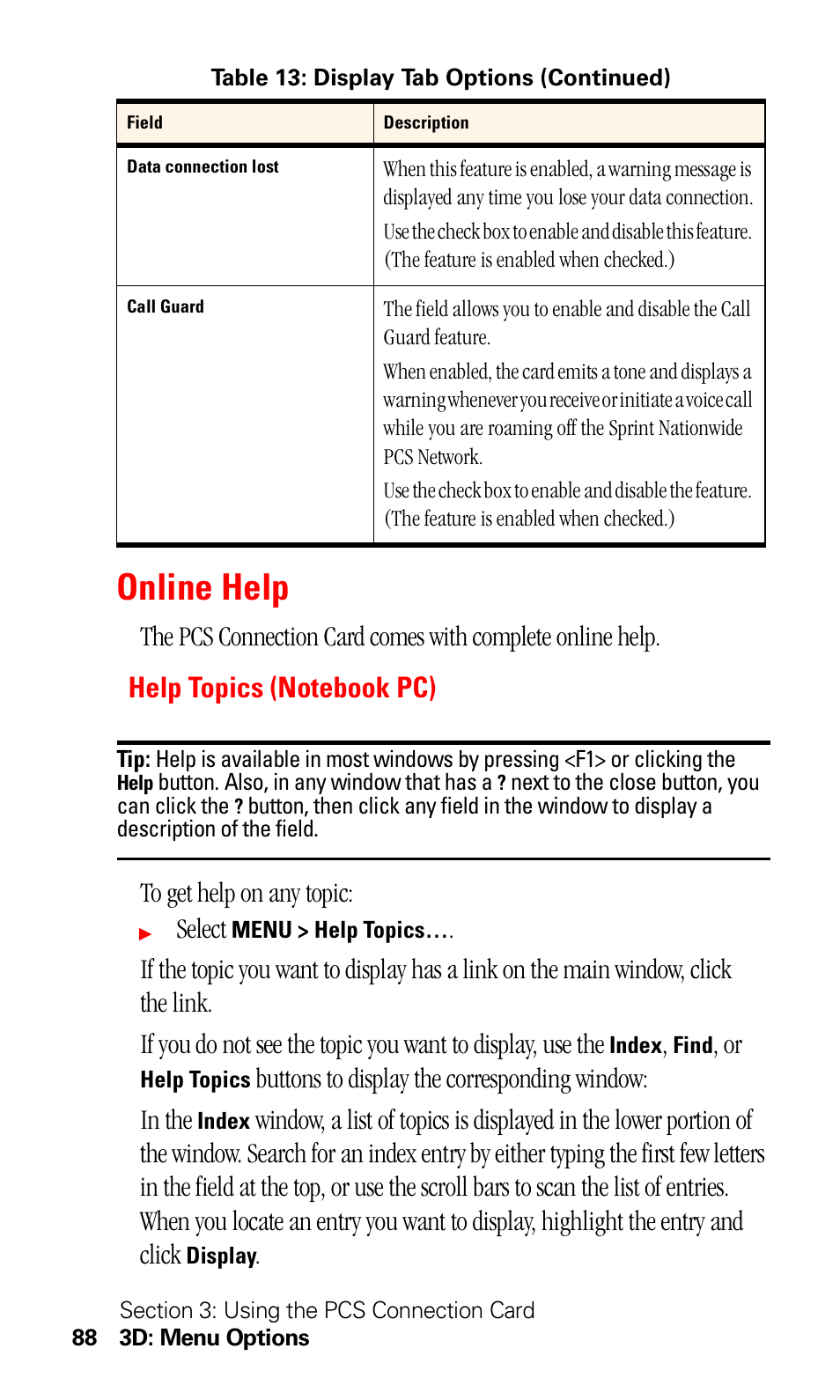 Online help, Help topics (notebook pc), Select | Sprint Nextel 550 User Manual | Page 94 / 175