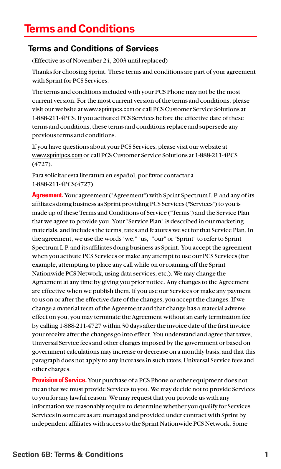 Terms and conditions, Terms and conditions of services | Sprint Nextel PC3200 User Manual | Page 84 / 101