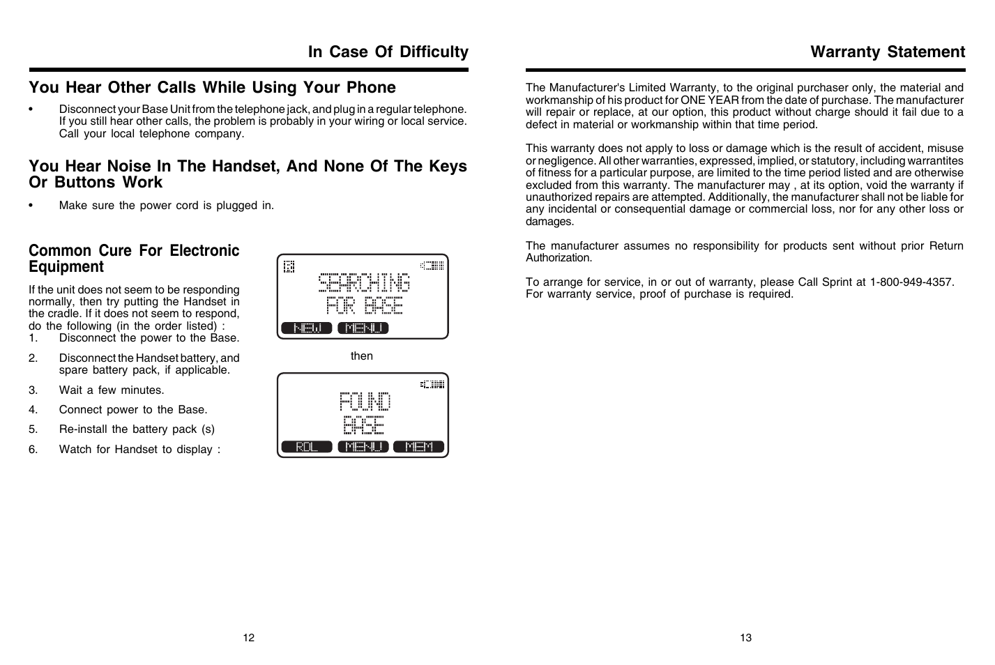 You hear other calls while using your phone, Warranty statement | Sprint Nextel 2422 User Manual | Page 7 / 9