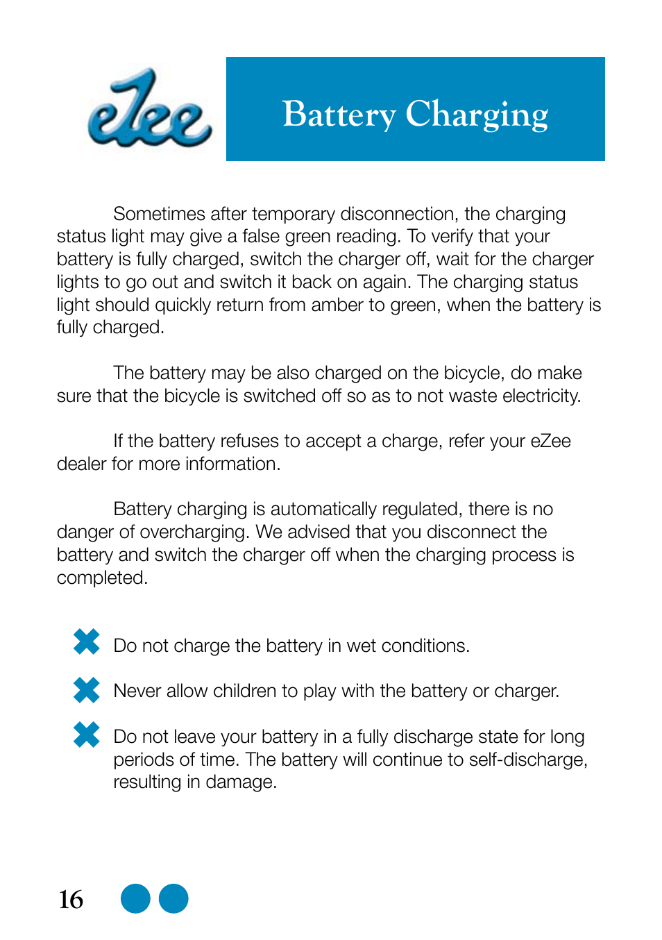 Battery charging 6 6 6 | Sprint Nextel eZee Bike User Manual | Page 16 / 26