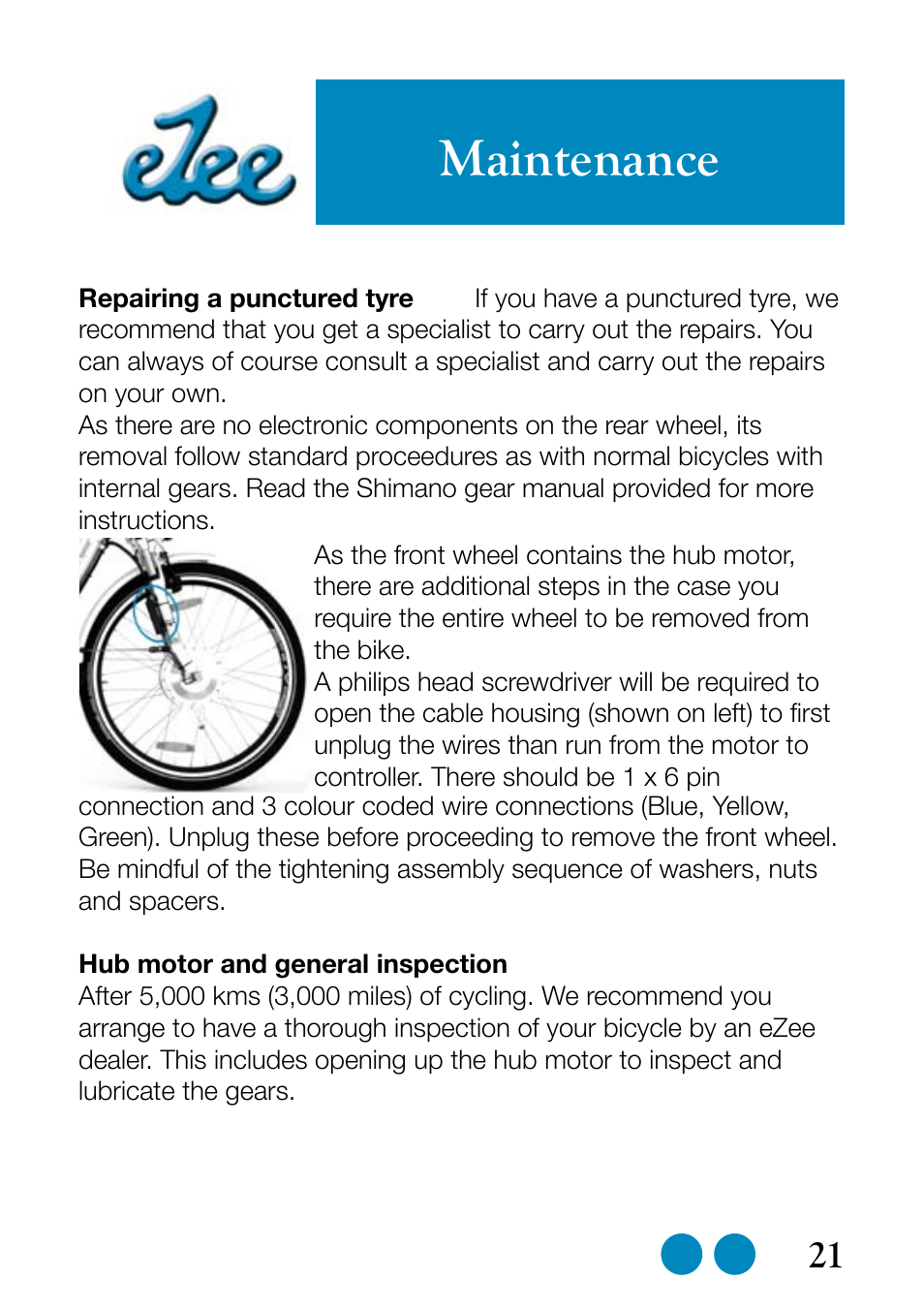 Maintenance | Sprint Nextel eZee Bike User Manual | Page 21 / 26