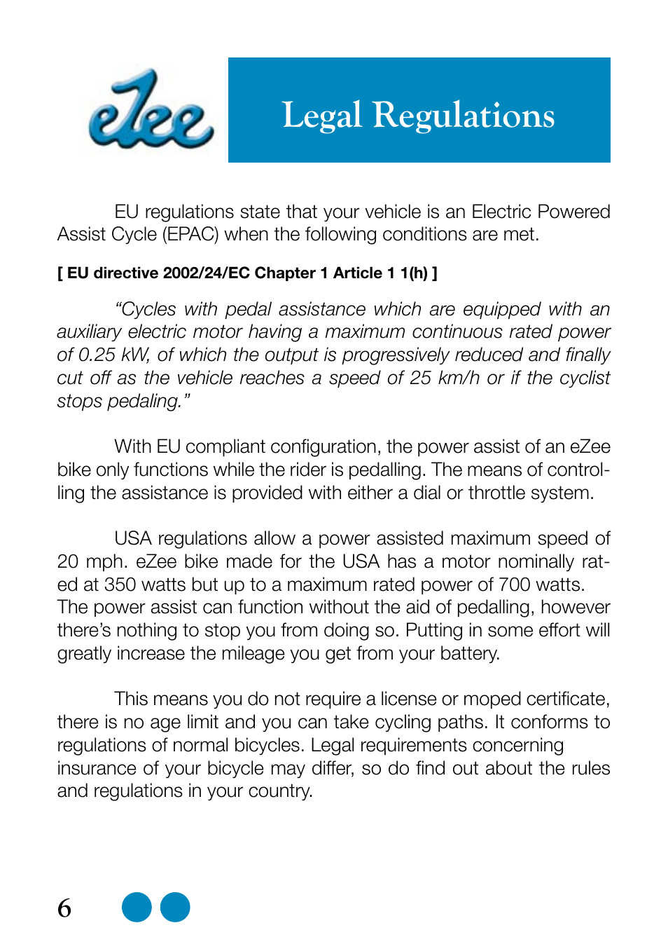 Legal regulations | Sprint Nextel eZee Bike User Manual | Page 6 / 26