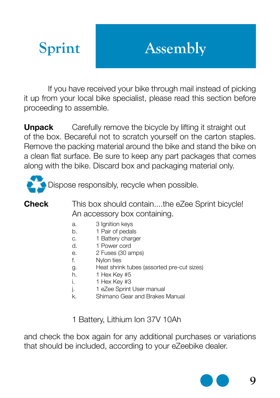Sprint assembly | Sprint Nextel eZee Bike User Manual | Page 9 / 26