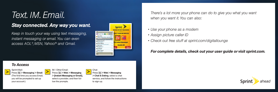 Text, Email, Stay connected. any way you want | Sprint Nextel GH68-17398A User Manual | Page 6 / 12