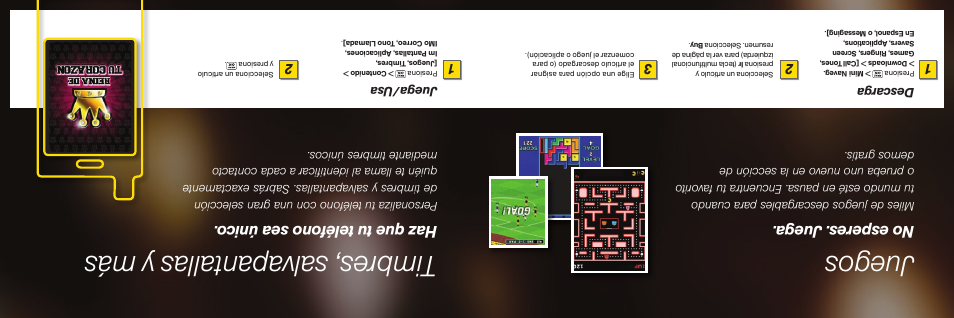 Juegos, Timbres , salvapantallas y más, No esperes. juega | Haz que tu teléfono sea único, Juega/usa descarga | Sprint Nextel GH68-17398A User Manual | Page 9 / 12