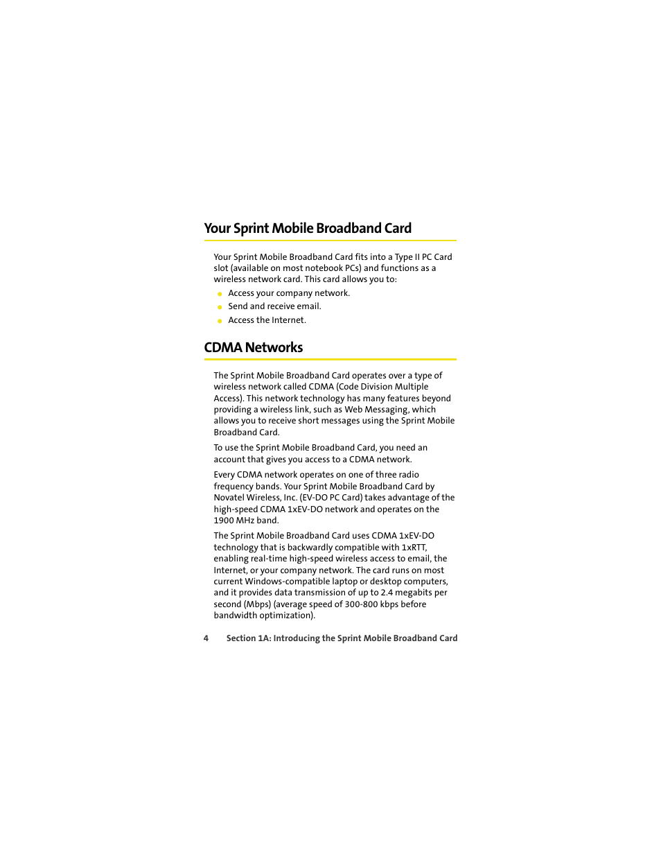 Your sprint mobile broadband card, Cdma networks | Sprint Nextel S720 User Manual | Page 10 / 119