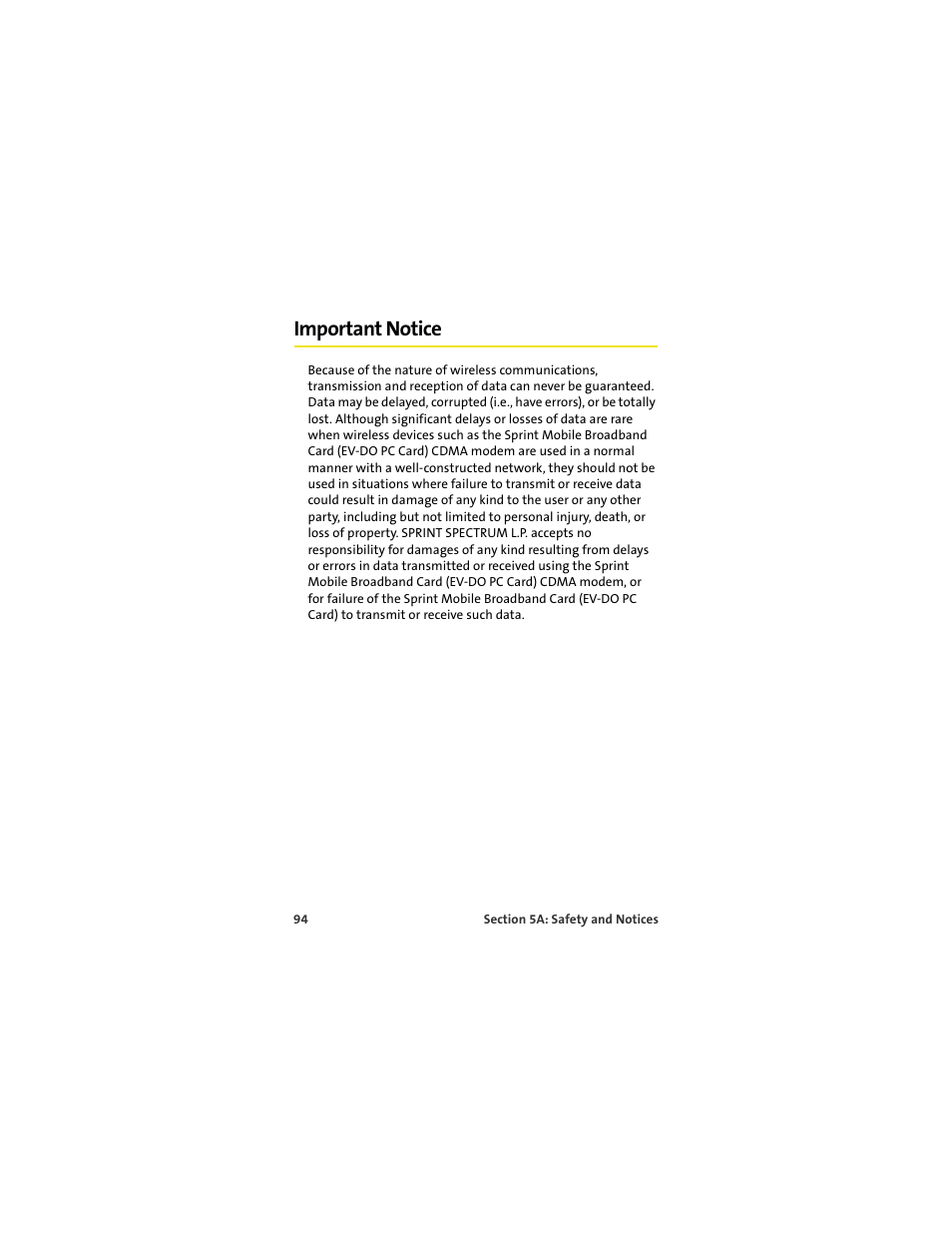 Important notice | Sprint Nextel S720 User Manual | Page 100 / 119