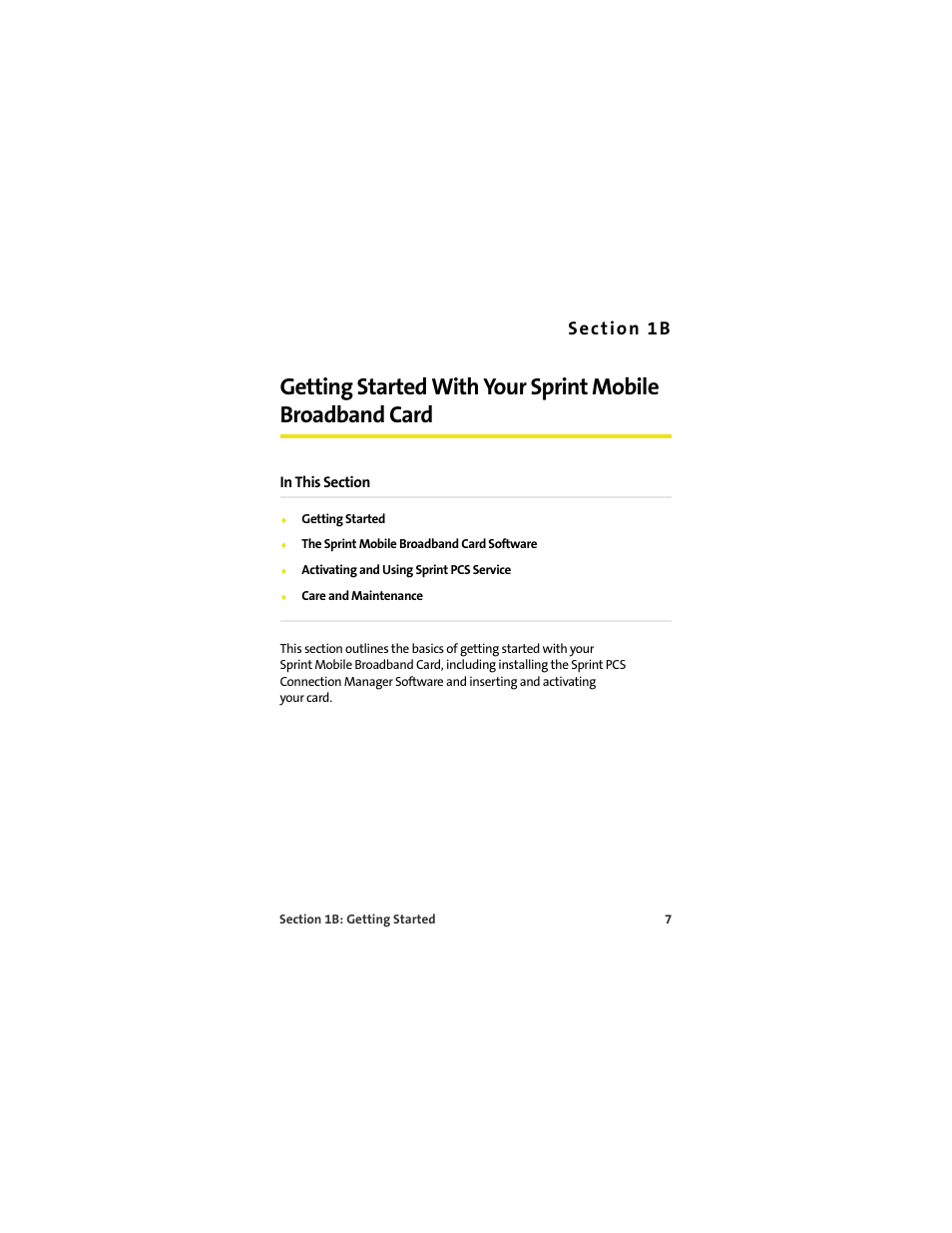 1b. getting started with your sprint mobile, Broadband card | Sprint Nextel S720 User Manual | Page 13 / 119