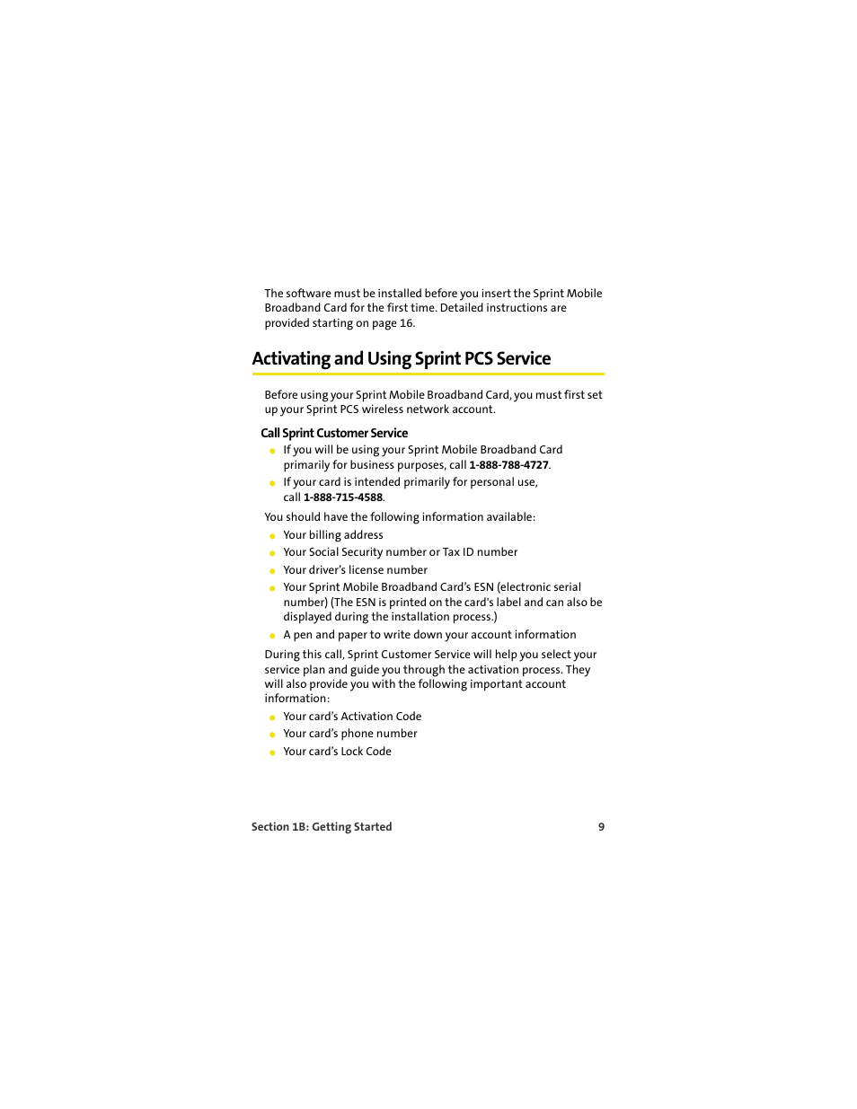 Activating and using sprint pcs service, Call sprint customer service | Sprint Nextel S720 User Manual | Page 15 / 119