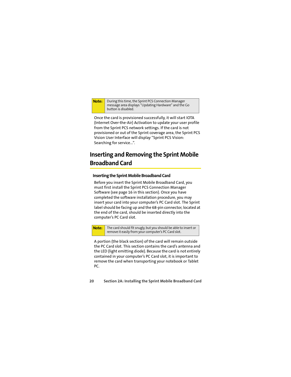 Inserting the sprint mobile broadband card | Sprint Nextel S720 User Manual | Page 26 / 119