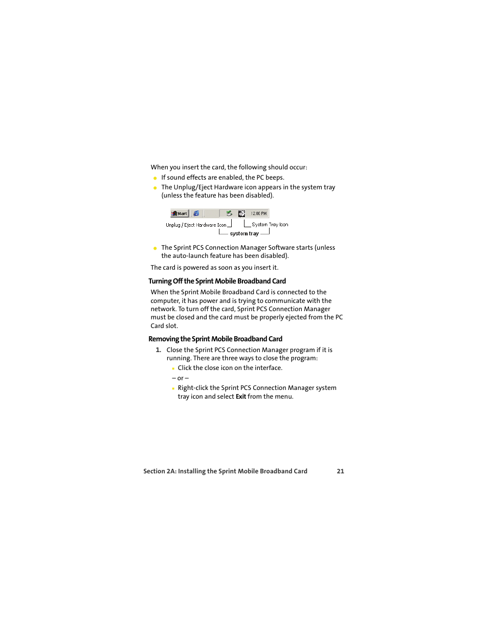 Turning off the sprint mobile broadband card, Removing the sprint mobile broadband card | Sprint Nextel S720 User Manual | Page 27 / 119