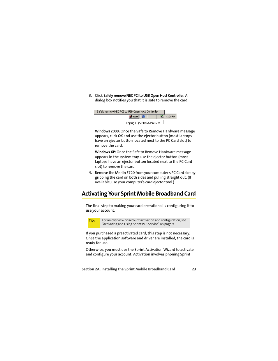 Activating your sprint mobile broadband card | Sprint Nextel S720 User Manual | Page 29 / 119