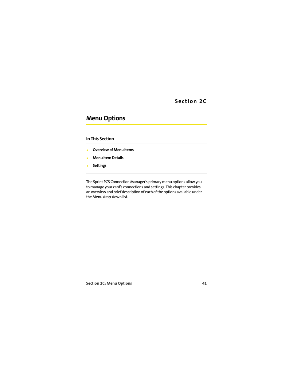 Menu options, 2c. menu options | Sprint Nextel S720 User Manual | Page 47 / 119