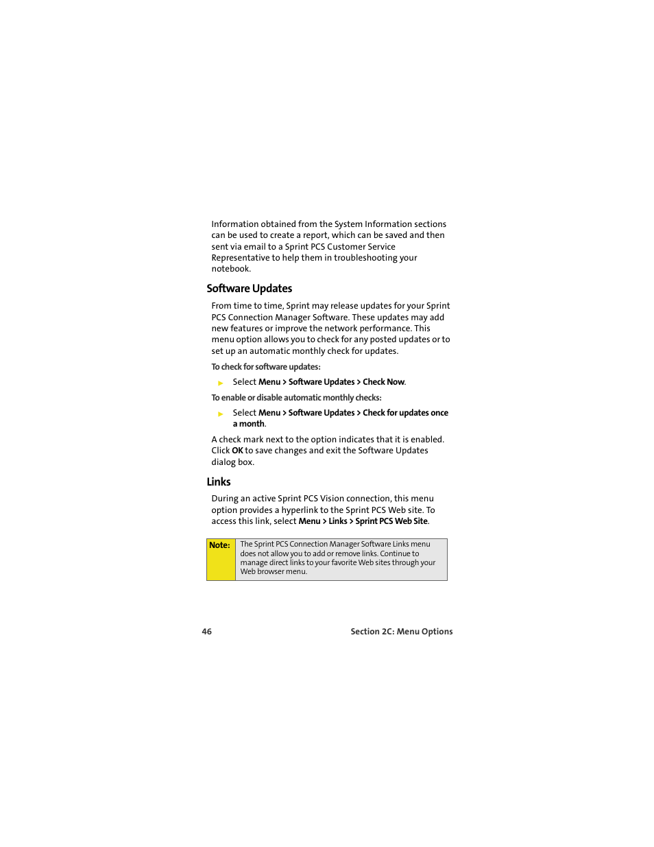 Software updates, Links | Sprint Nextel S720 User Manual | Page 52 / 119