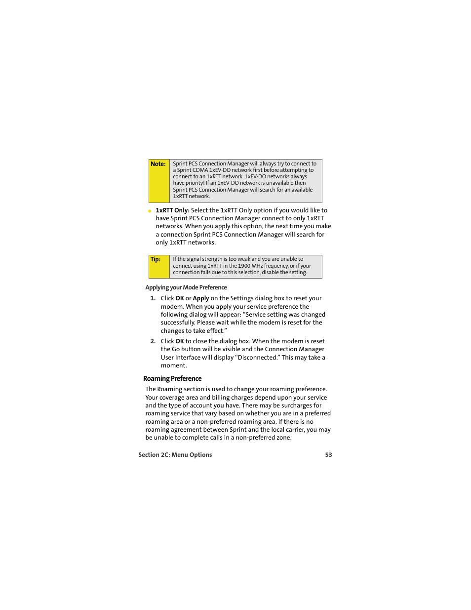 Roaming preference | Sprint Nextel S720 User Manual | Page 59 / 119