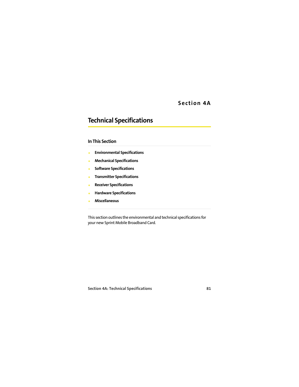 Technical specifications, 4a. technical specifications | Sprint Nextel S720 User Manual | Page 87 / 119