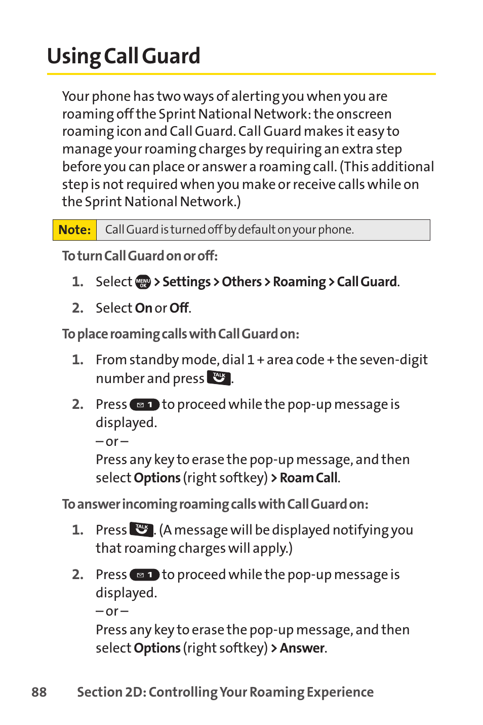 Using call guard | Sprint Nextel SprintVision Katana 2 User Manual | Page 104 / 236