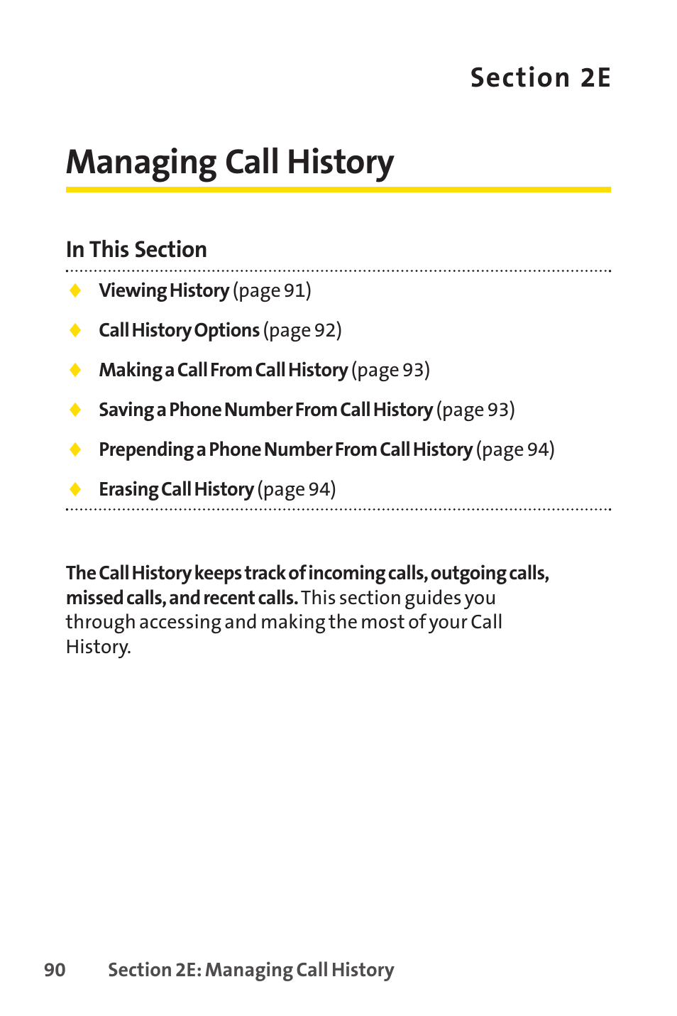 Managing call history | Sprint Nextel SprintVision Katana 2 User Manual | Page 106 / 236