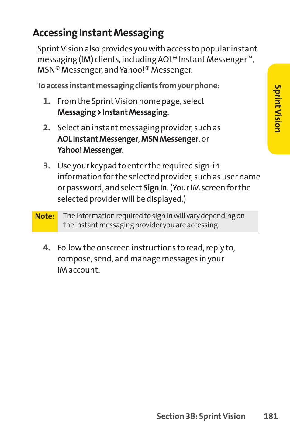 Accessing instant messaging | Sprint Nextel SprintVision Katana 2 User Manual | Page 197 / 236