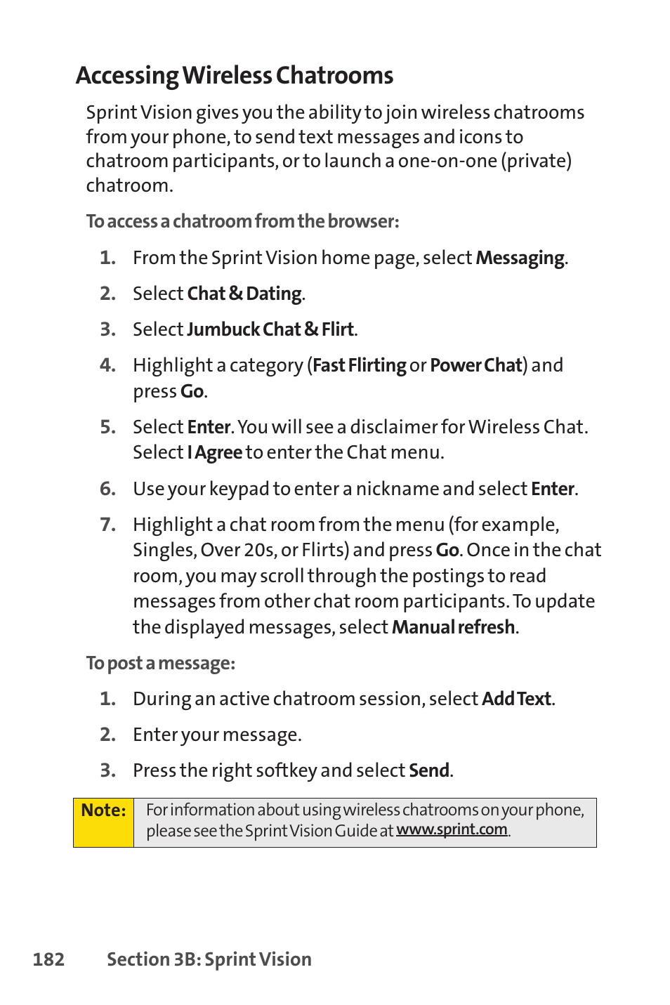 Accessing wireless chatrooms | Sprint Nextel SprintVision Katana 2 User Manual | Page 198 / 236